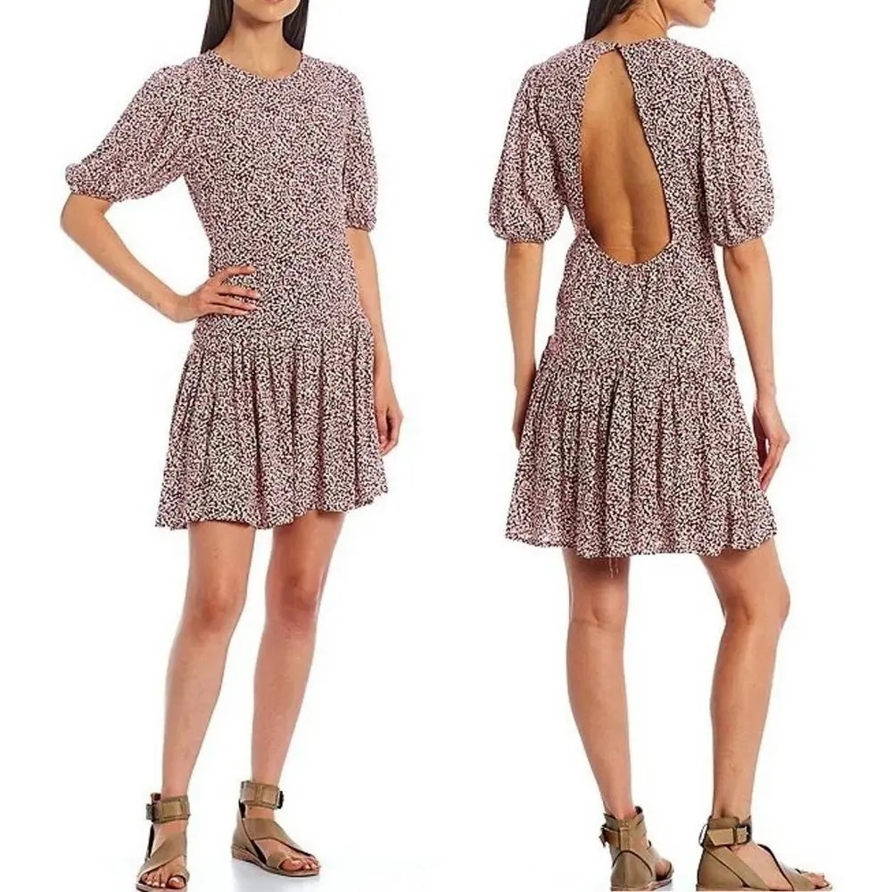 Free People Dancing in the Dark Mini Dress Red Burgundy Floral Boho Open Back S